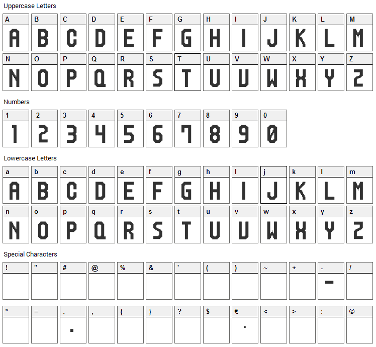 M20 SP-Ranker Font Character Map