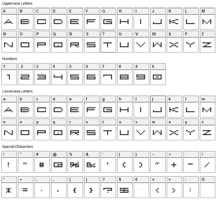 M37 Feel The Bit Font Character Map