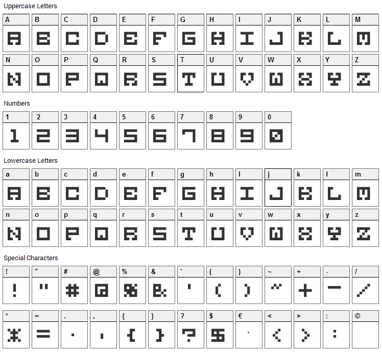 M38 Gorilla Font Character Map