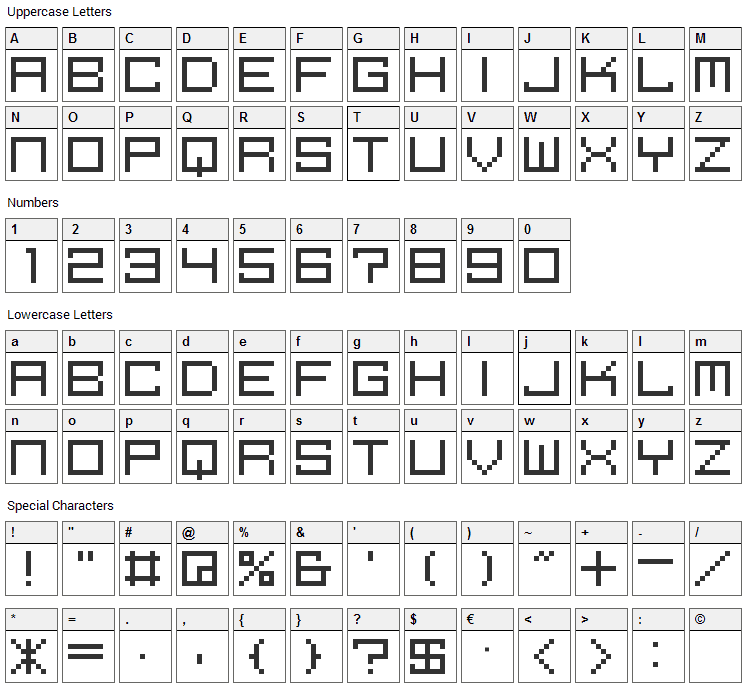 M39 Squarefuture Font Character Map