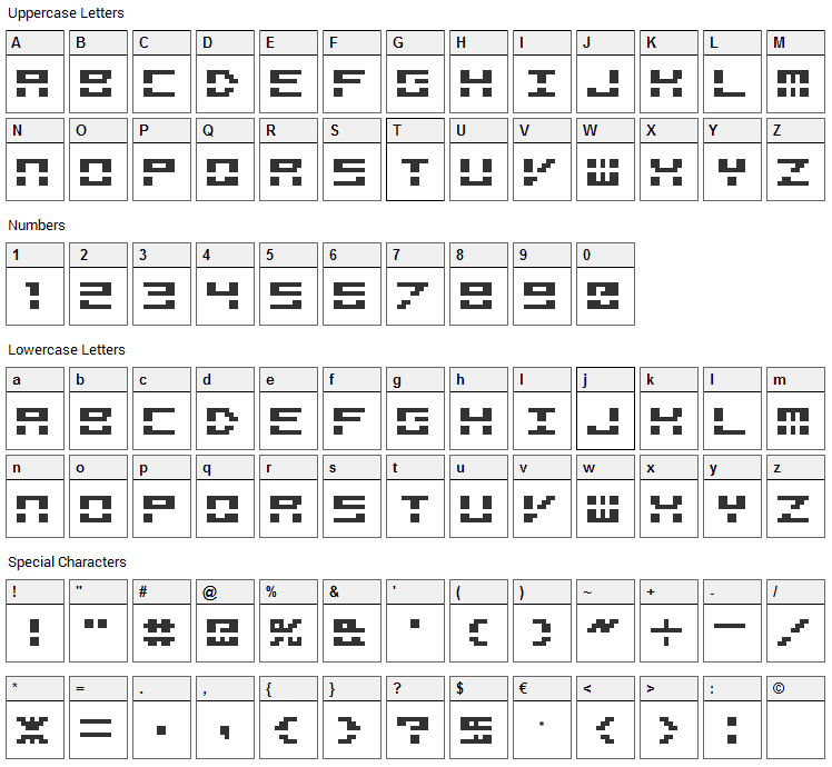 M40 Bitline Font Character Map