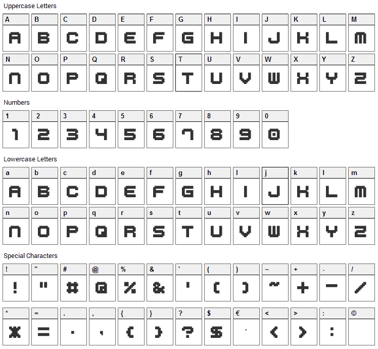M41 Lovebit Font Character Map