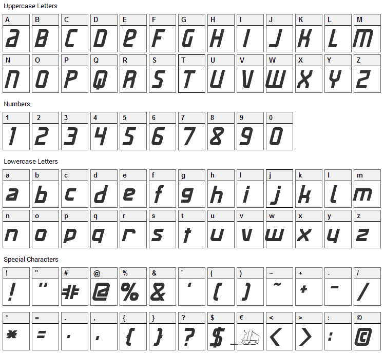 Maas Slicer Font Character Map