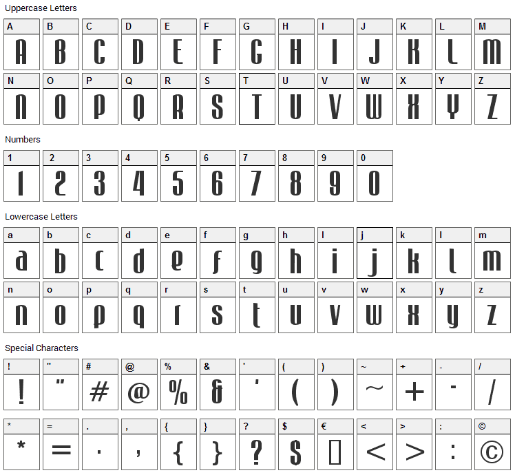 Mabella Font Character Map