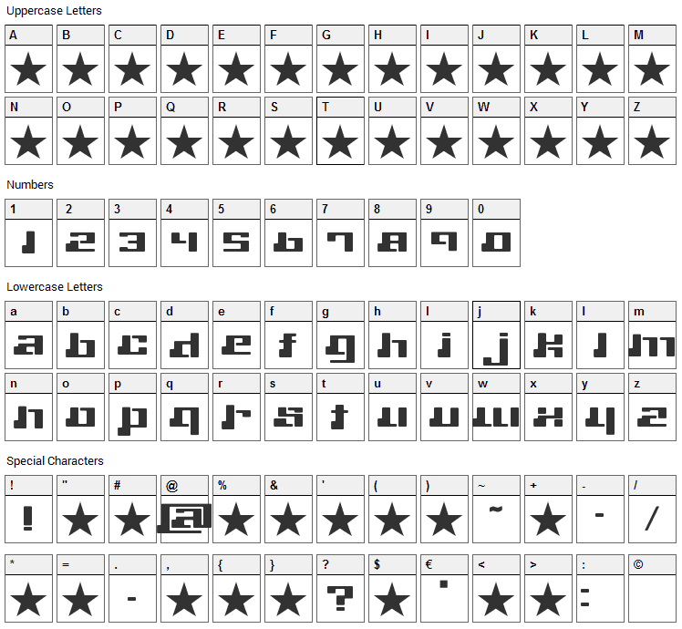 Machine Font Character Map