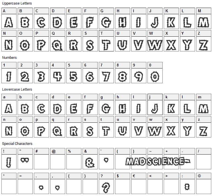 Mad Science Font Character Map