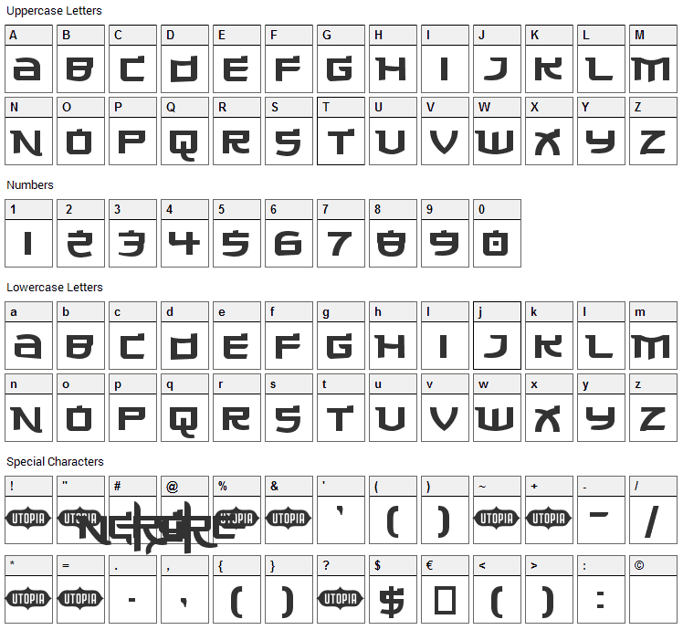 Made in China Font Character Map