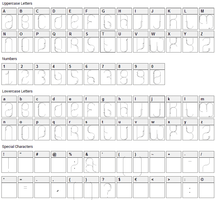 Madredeus Font Character Map