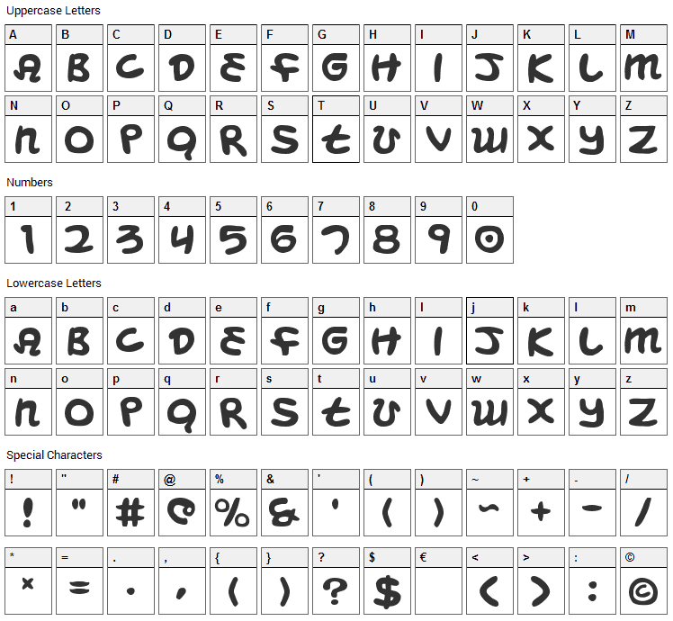 Magic Beans Font Character Map