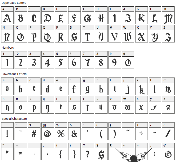 Magic School Font Character Map
