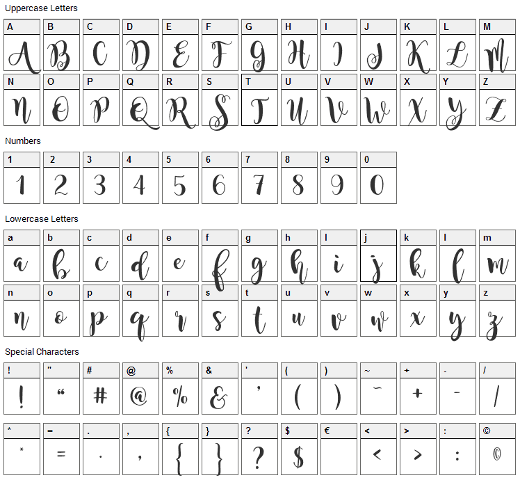 Magnolia Sky Font Character Map