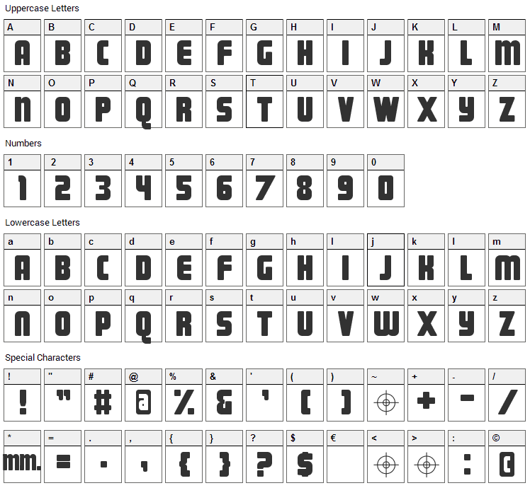 Magnum Font Character Map