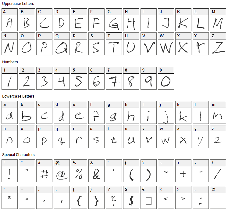 Magnus Handwriting Font Character Map