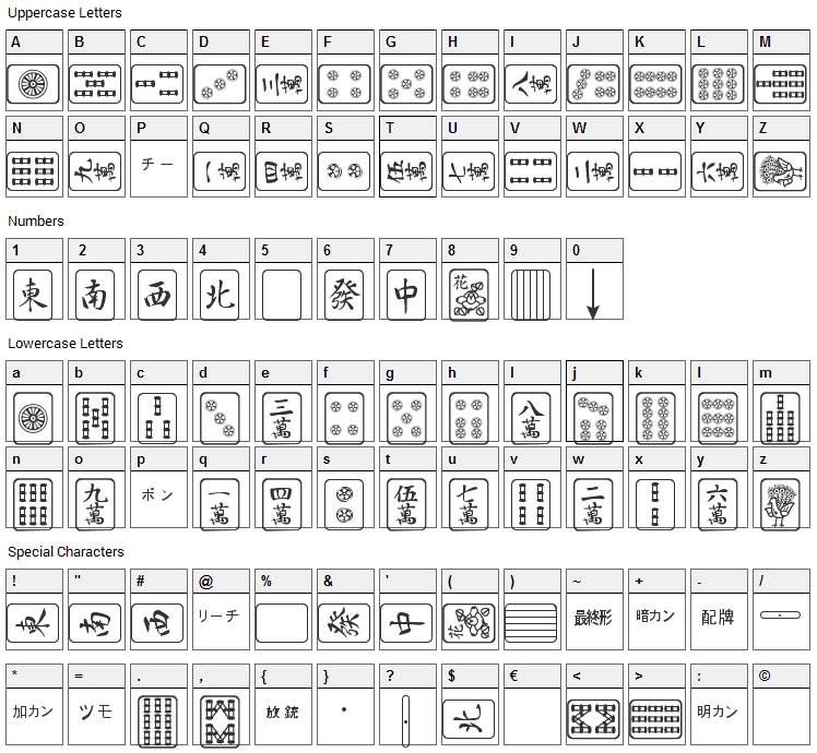 Mahjong Font Character Map