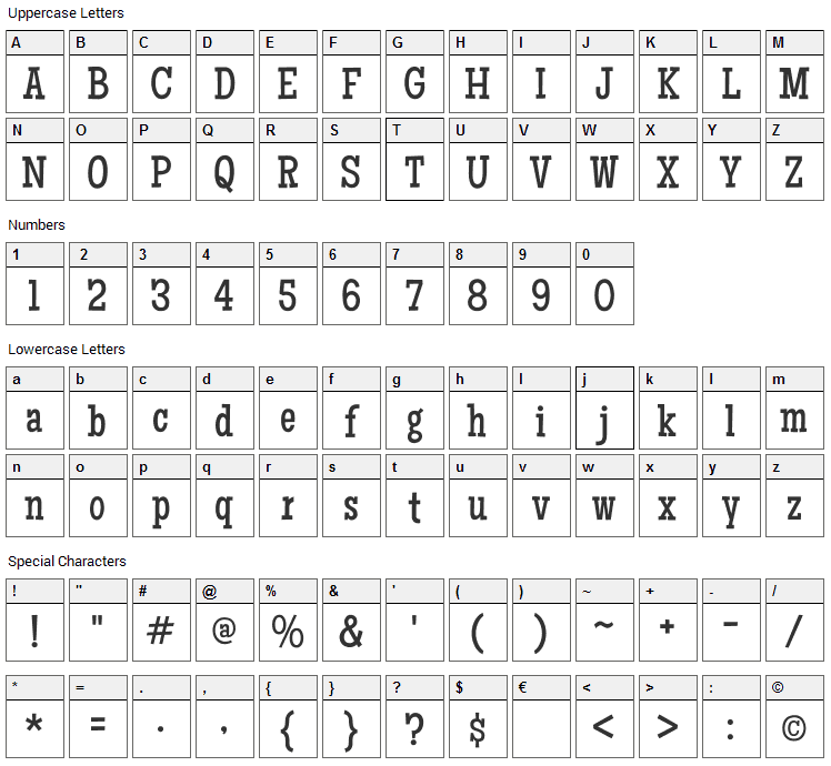 Maiden Orange Font Character Map