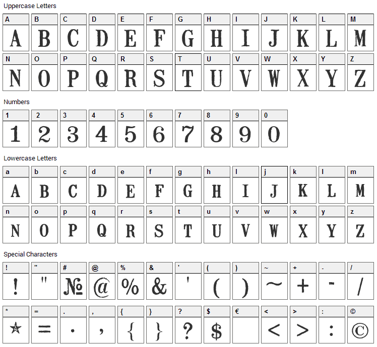 Mailart Rubberstamp Font Character Map