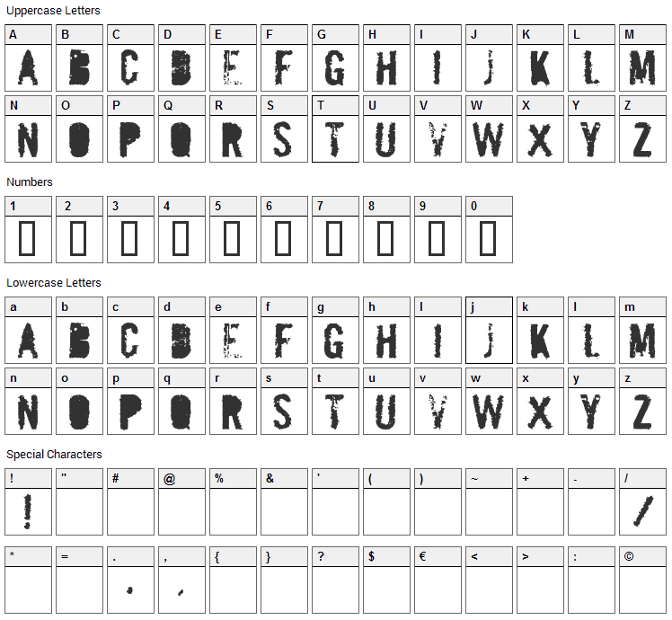 Mailbomb Font Character Map