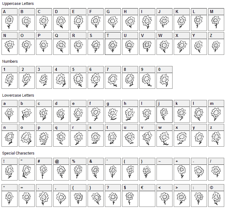 Majas Flowers Font Character Map