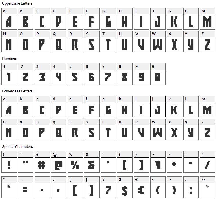 Major Force Font Character Map