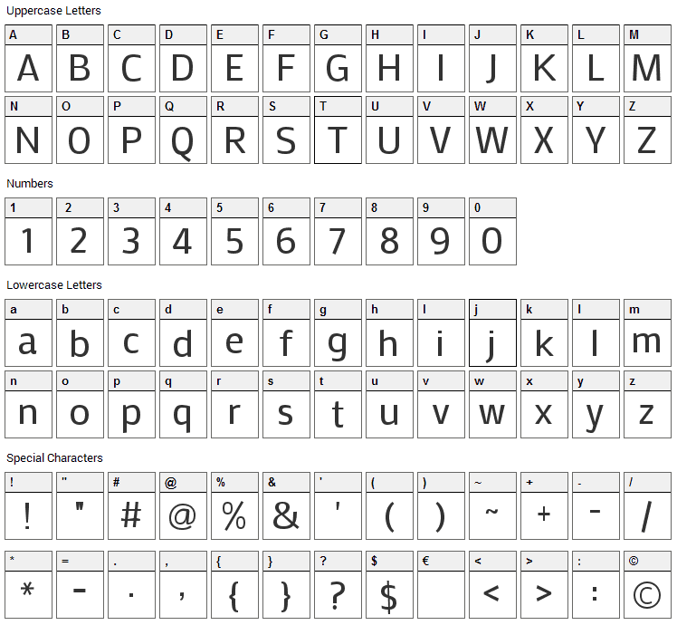 Mako Font Character Map