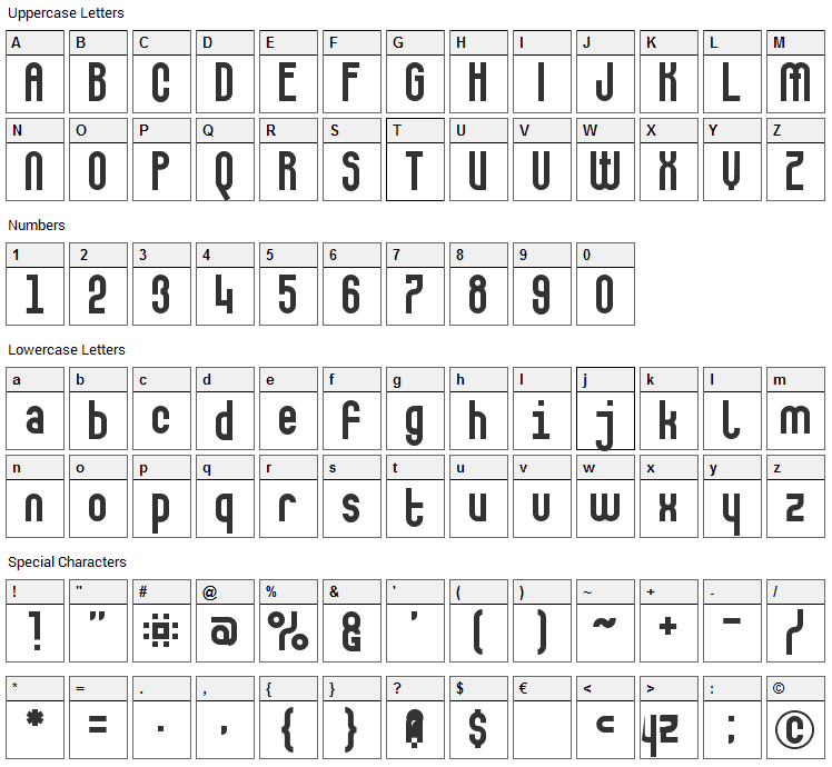 Makushka Font Character Map