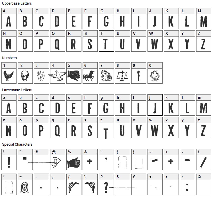 Mal de Ojo Font Character Map