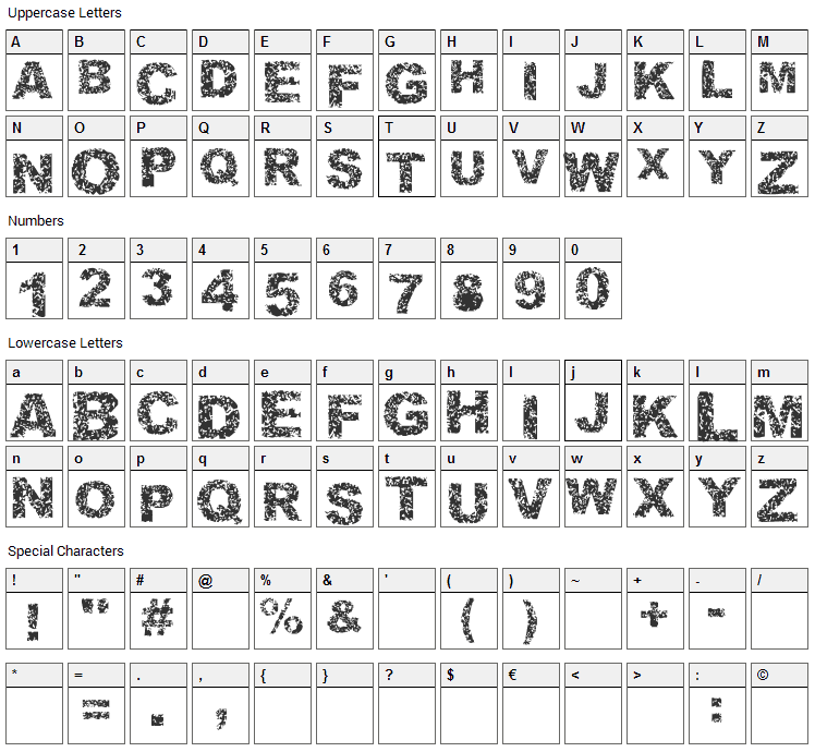 Malapropism Font Character Map