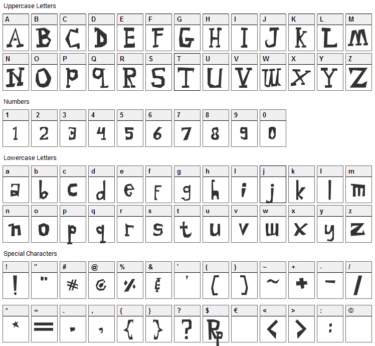 Malingsia Font Character Map