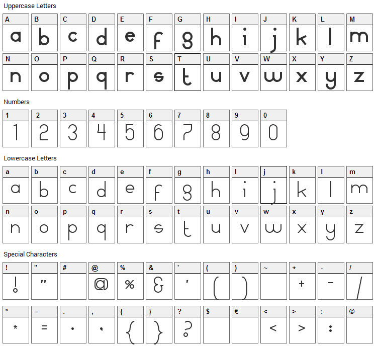 Mamma Gamma Font Character Map