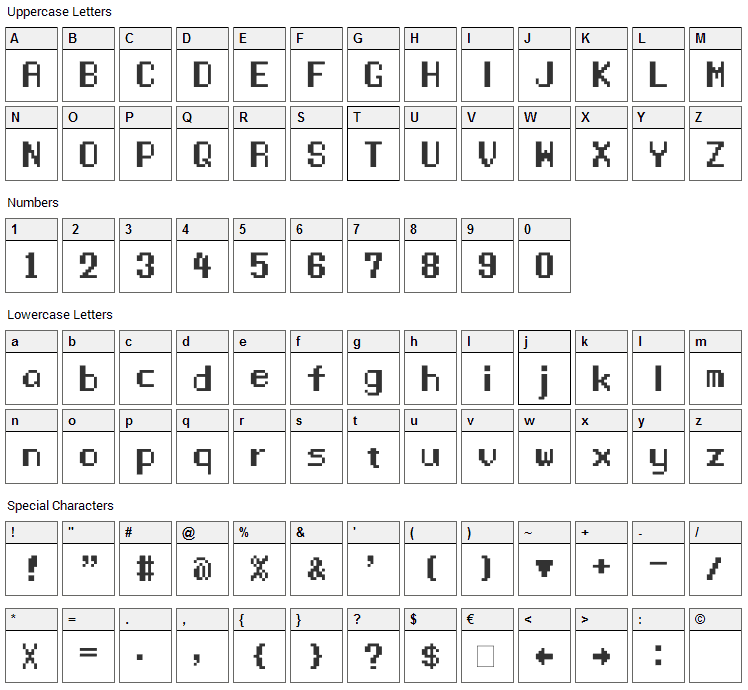 Manaspace Font Character Map