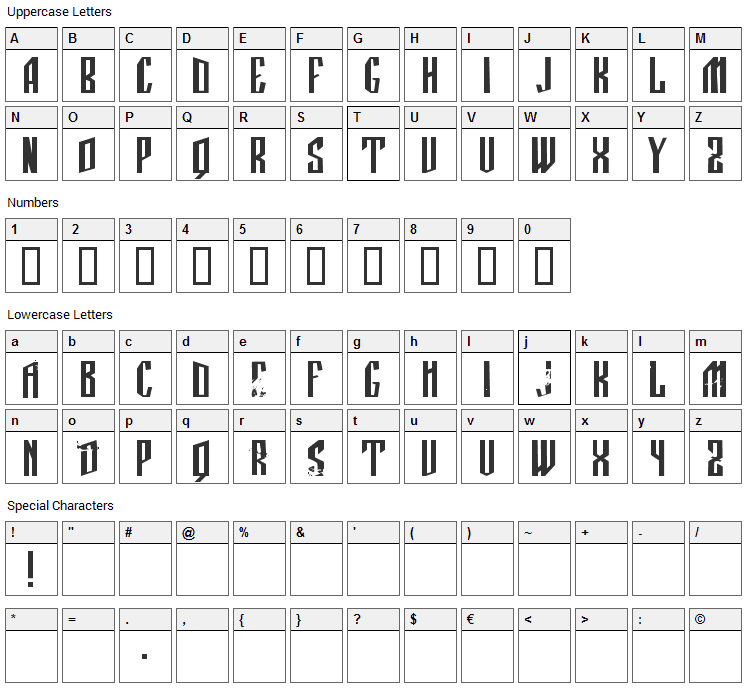 Manastirka Font Character Map