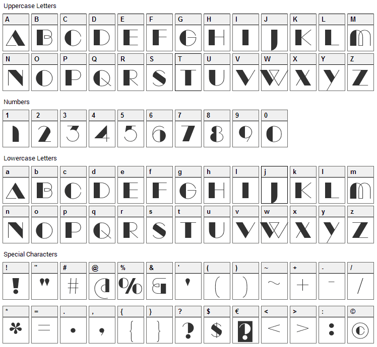 Manbow Font Character Map