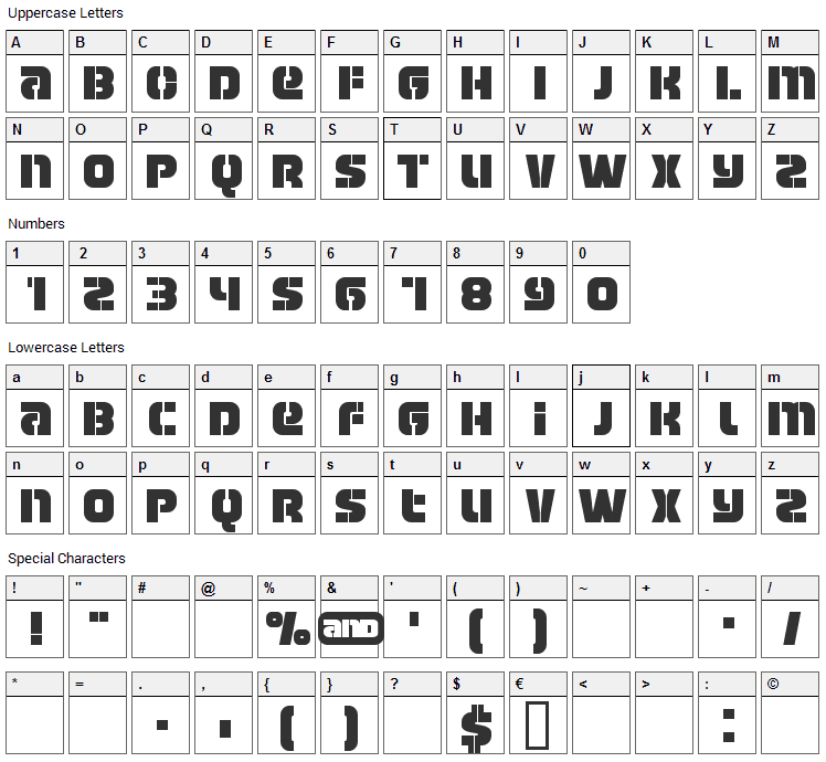 Manchester Font Character Map