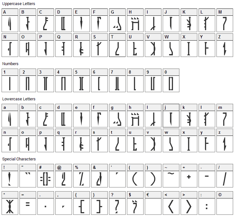 Mandalorian Font Character Map