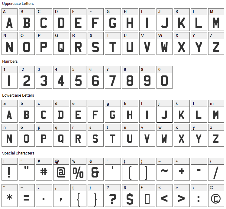 Mandatory Font Character Map