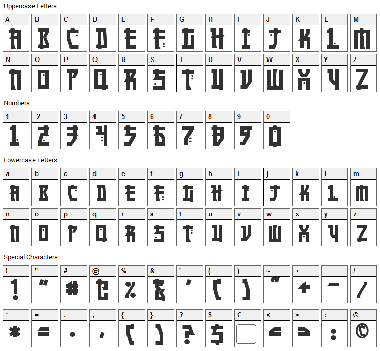 Manga Font Character Map