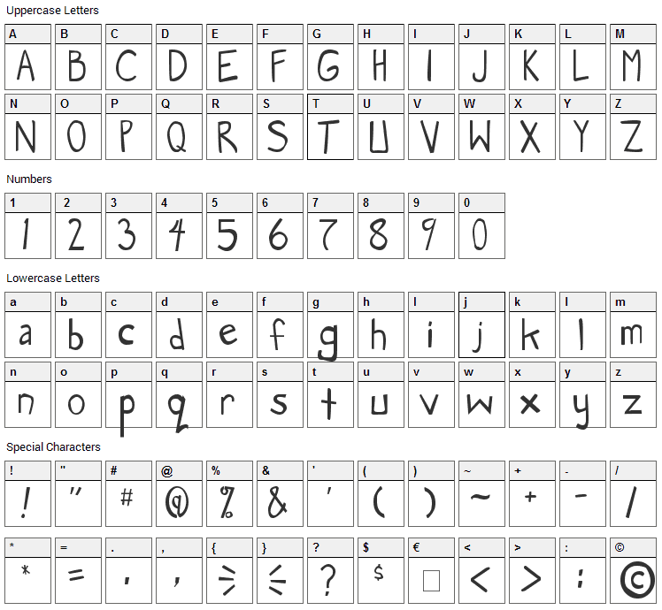 Manga Speak Font Character Map