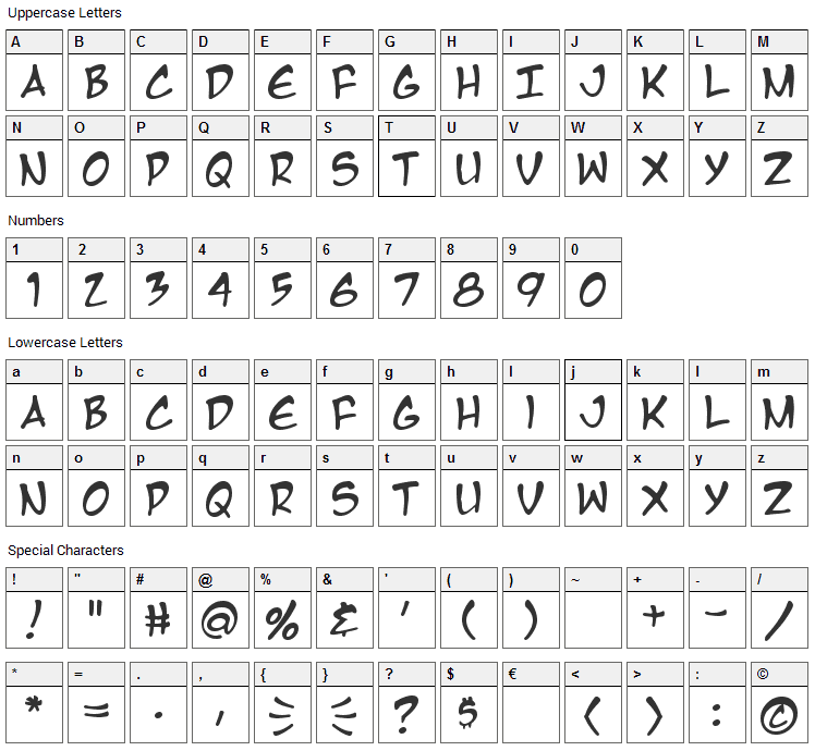 Manga Temple Font Character Map