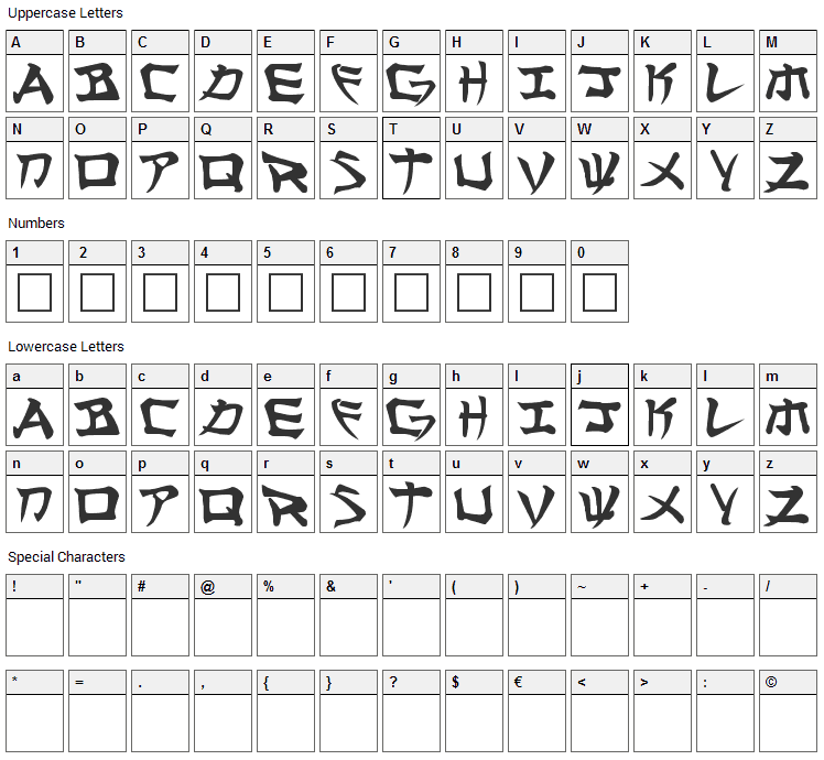 Manglo Font Character Map