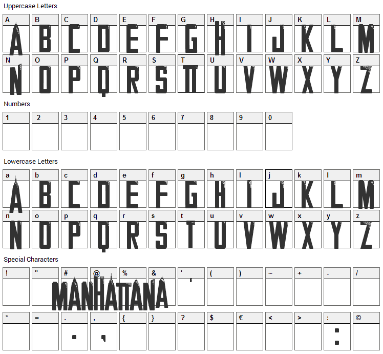 Manhattan Font Character Map