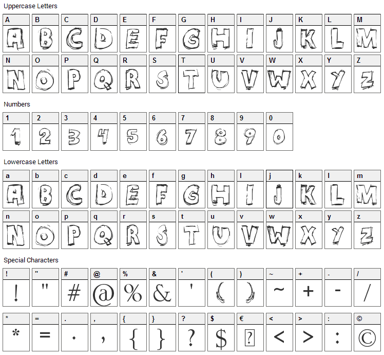 Maniatico Font Character Map