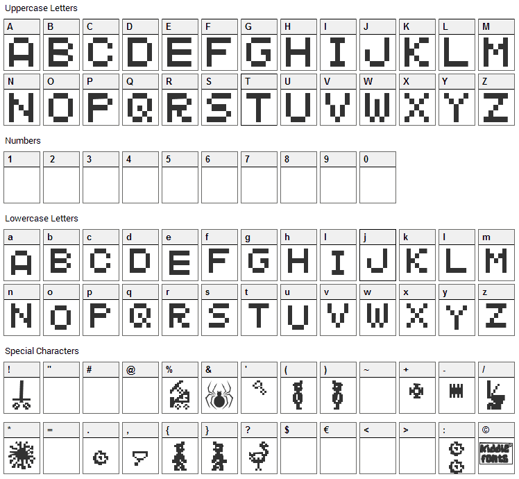 Manic Miner Font Character Map