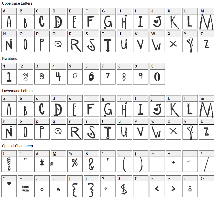 Manipulative Lovers Font Character Map