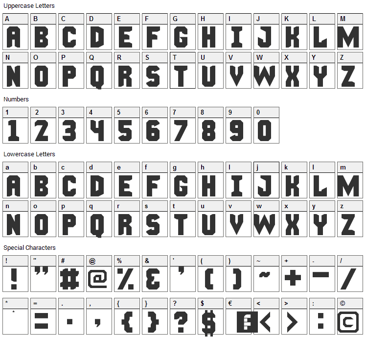 Manly Man Font Character Map