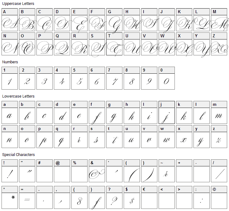 Maratre Font Character Map