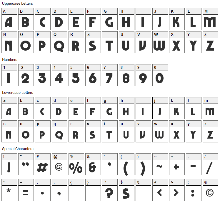 Marbold Font Character Map