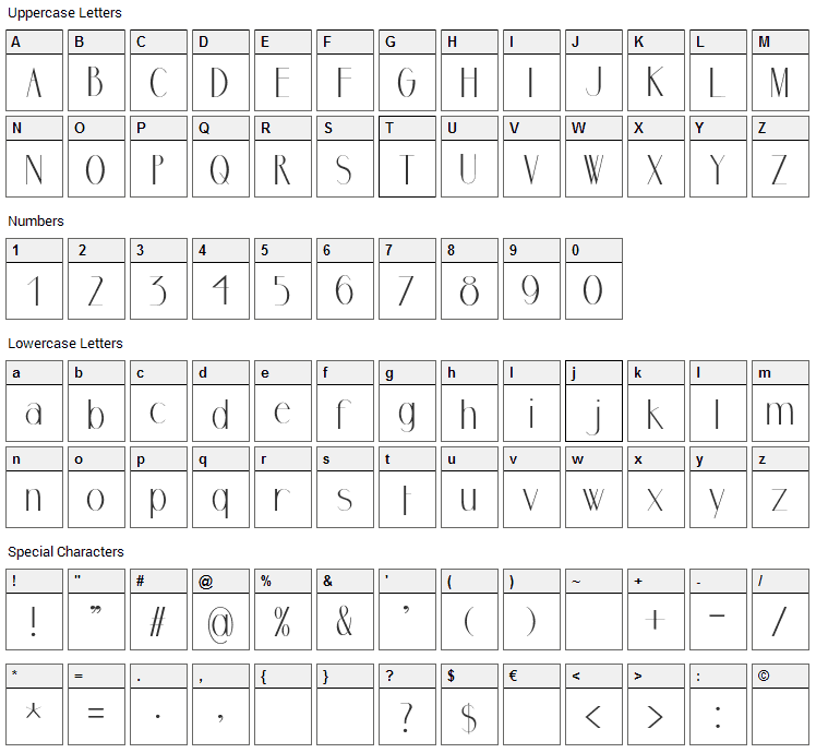 Marbre Sans Font Character Map