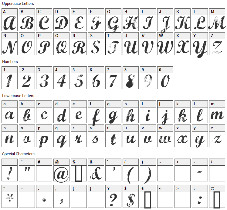 Marcelle Font Character Map