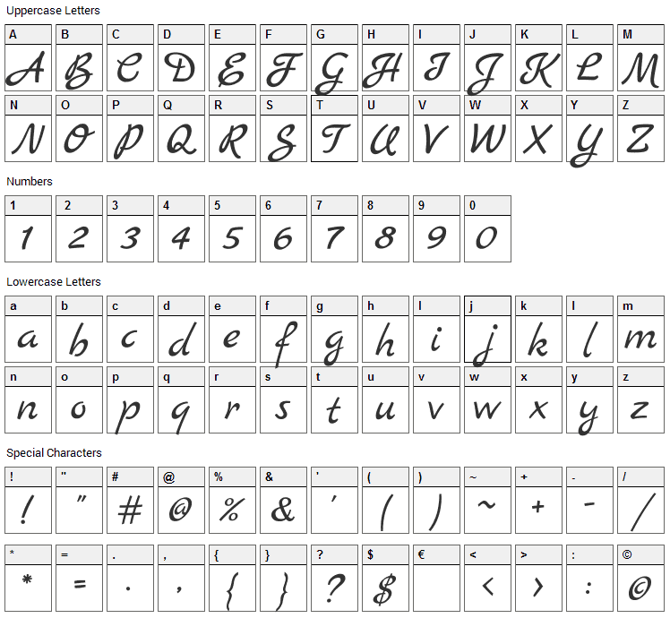 Marck Script Font Character Map