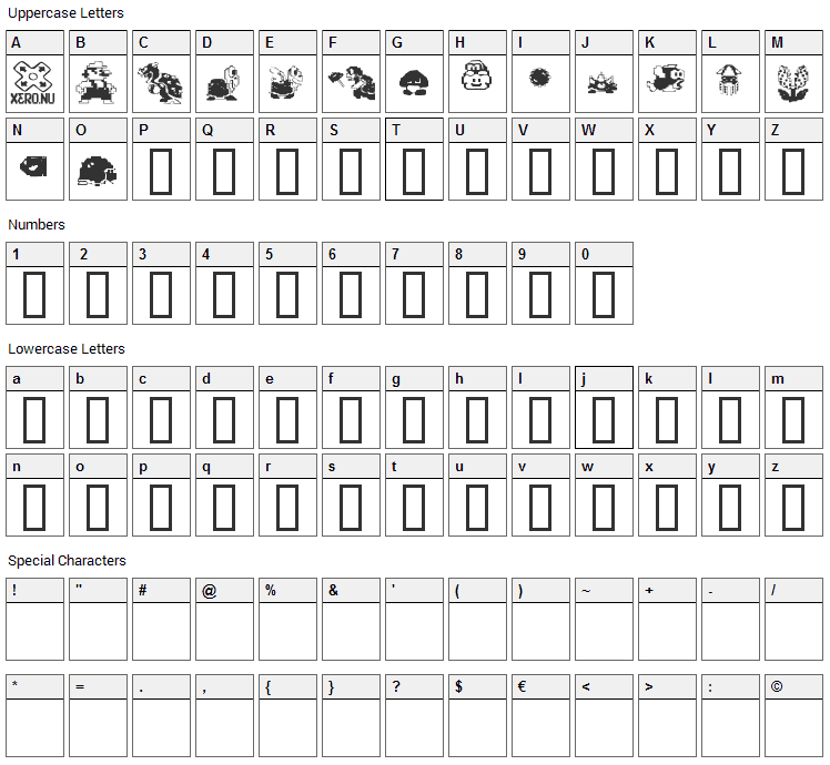 MarioBros Font Character Map